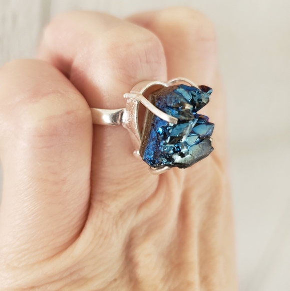 New Titanium Druzy 925 Silver Ring. - Picture 6 of 9